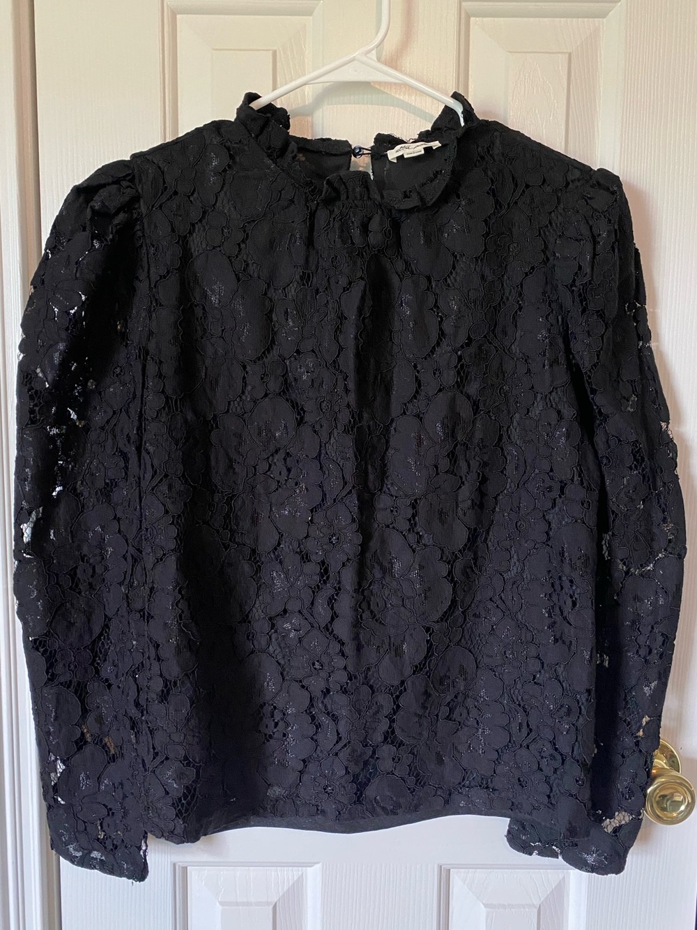 Ultra Pink Black Floral Lace Long Sleeve Blouse Size Large